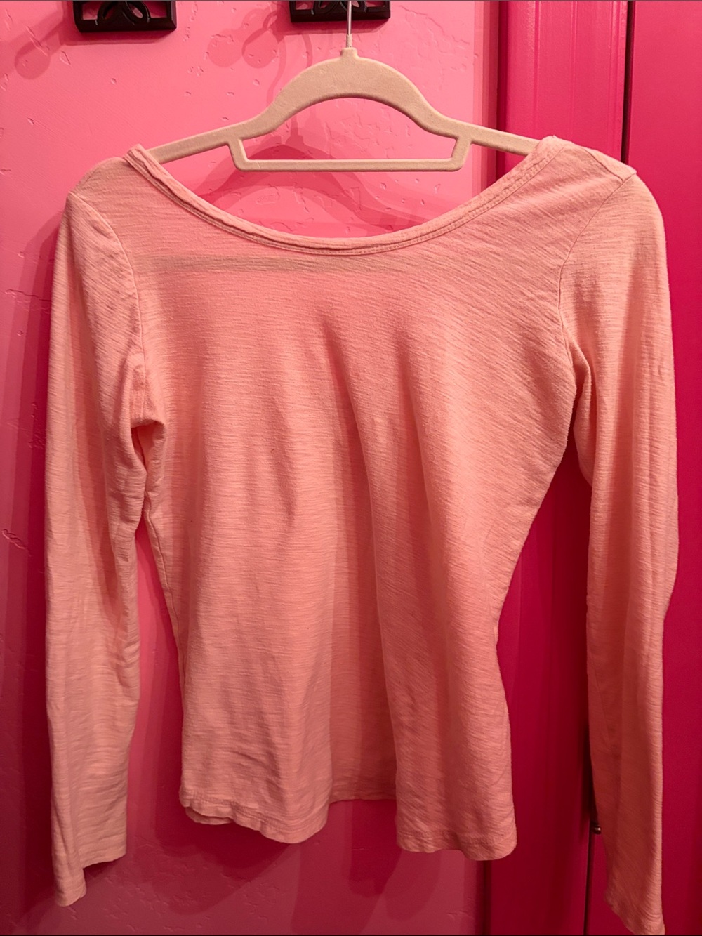 James Perse Light Pink Boatneck Long Sleeve Top